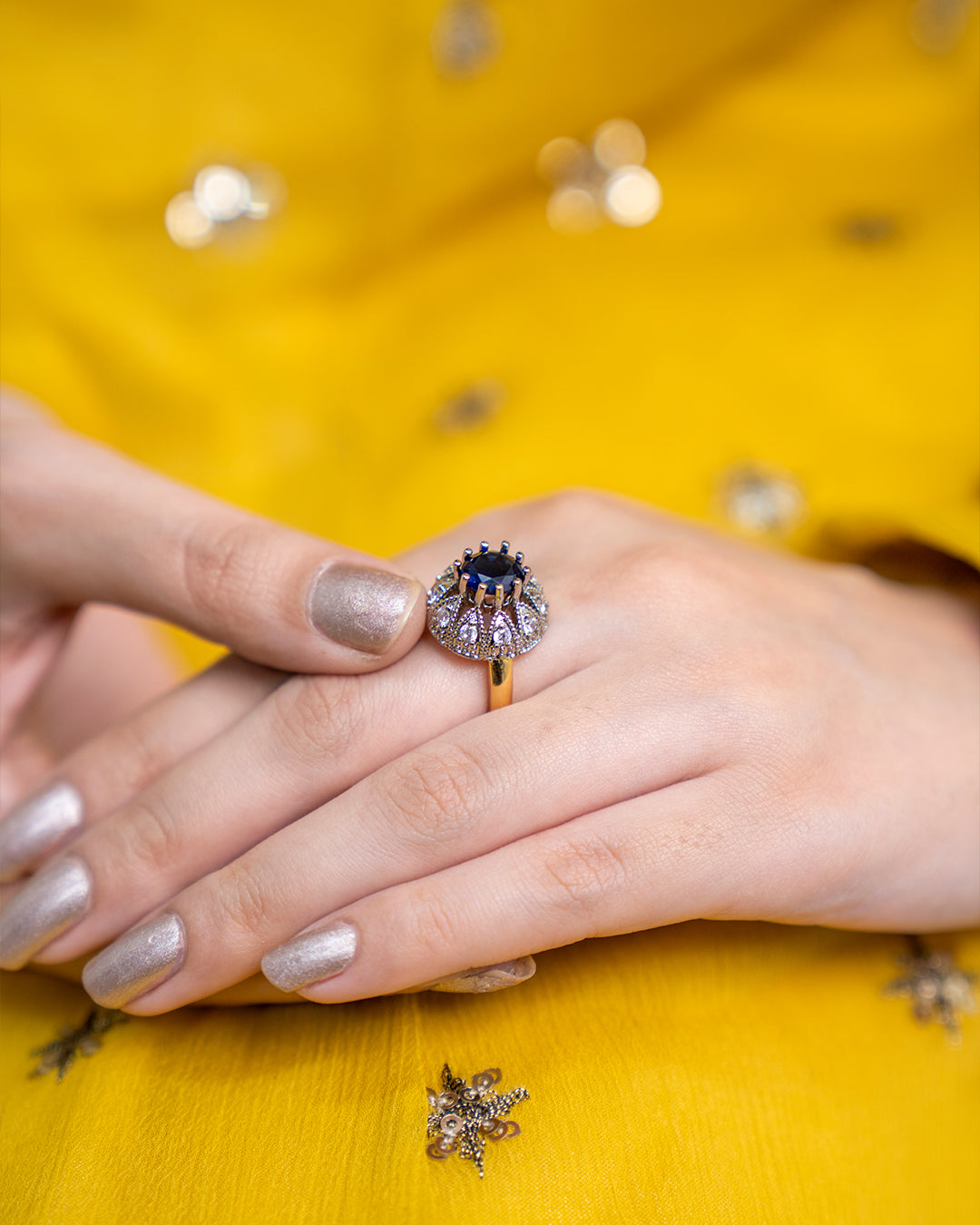 Blue | Zircon Judao Rings with Real Stone | 18K Gold Polish | Adjustable Size | 3Yrs Warranty | MR-333