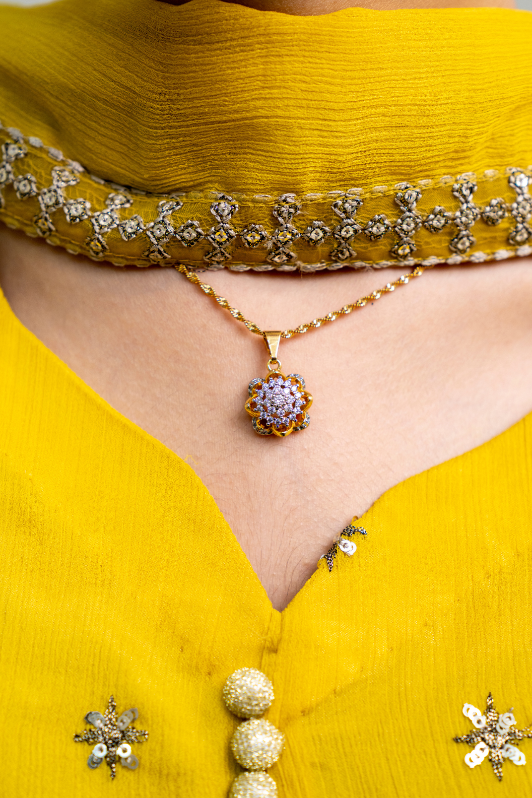 💎Diamond Cut Zircon Locket Set | 22K Gold Plated (1 year Warranty) | MK-382