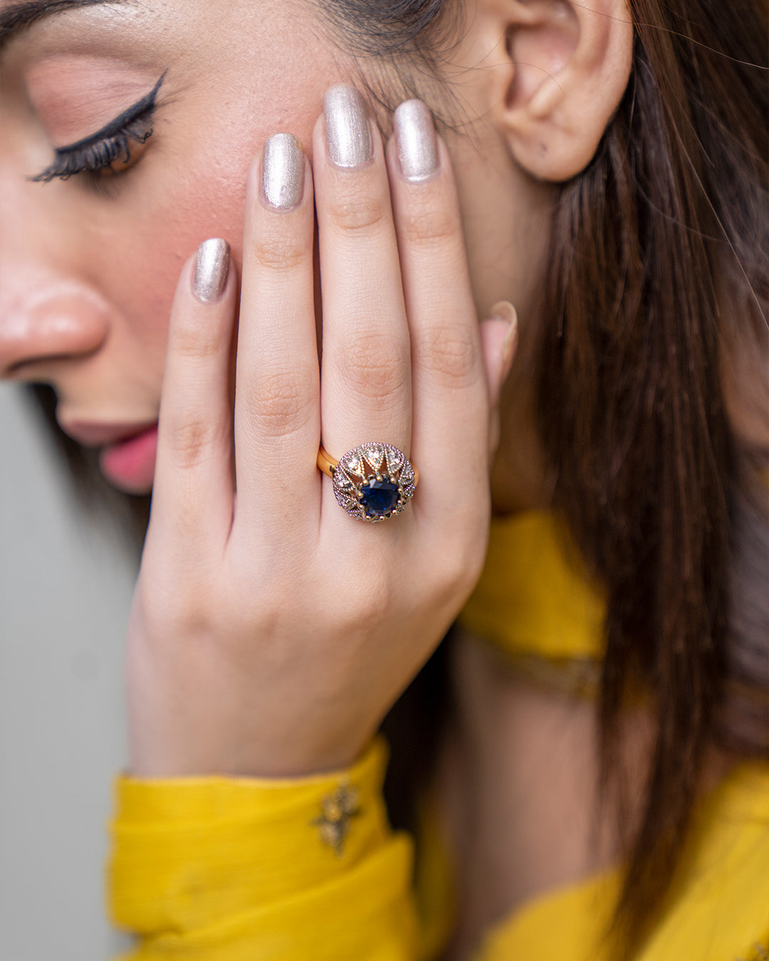 Blue | Zircon Judao Rings with Real Stone | 18K Gold Polish | Adjustable Size | 3Yrs Warranty | MR-333