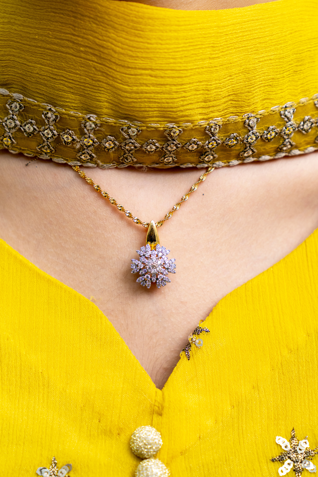 💎Diamond Cut Zircon Locket Set | 22K Gold Polish (3Yrs. Warranty) | MK-300