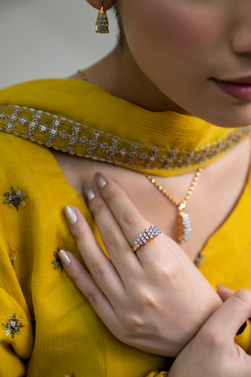 💎Diamond Cut Zircon Locket Set | 22K Gold Polish (3Yrs. Warranty) | MK-381