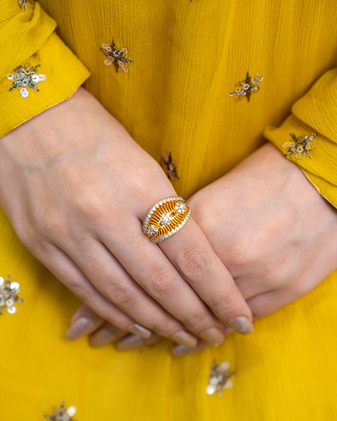 Diamond 💎 cut Zircon judao adjustable ring 22 k gold plated hand crafted | MR-767