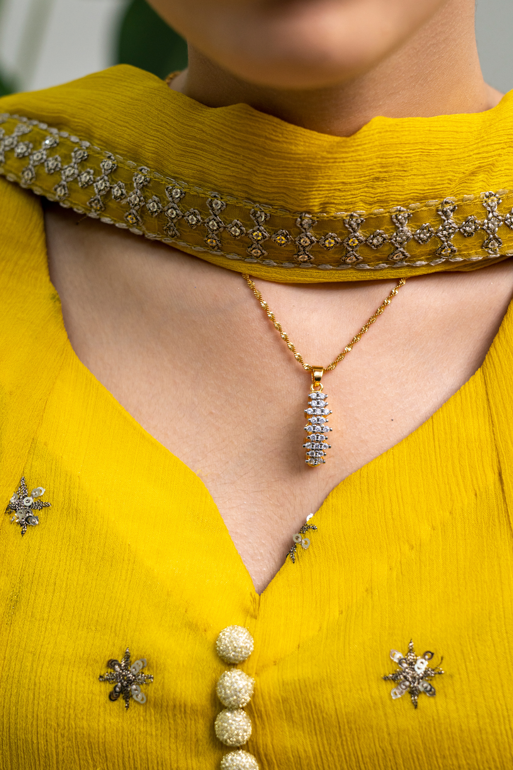 💎Diamond Cut Zircon Locket Set | 22K Gold Polish (3Yrs. Warranty) | MK-381