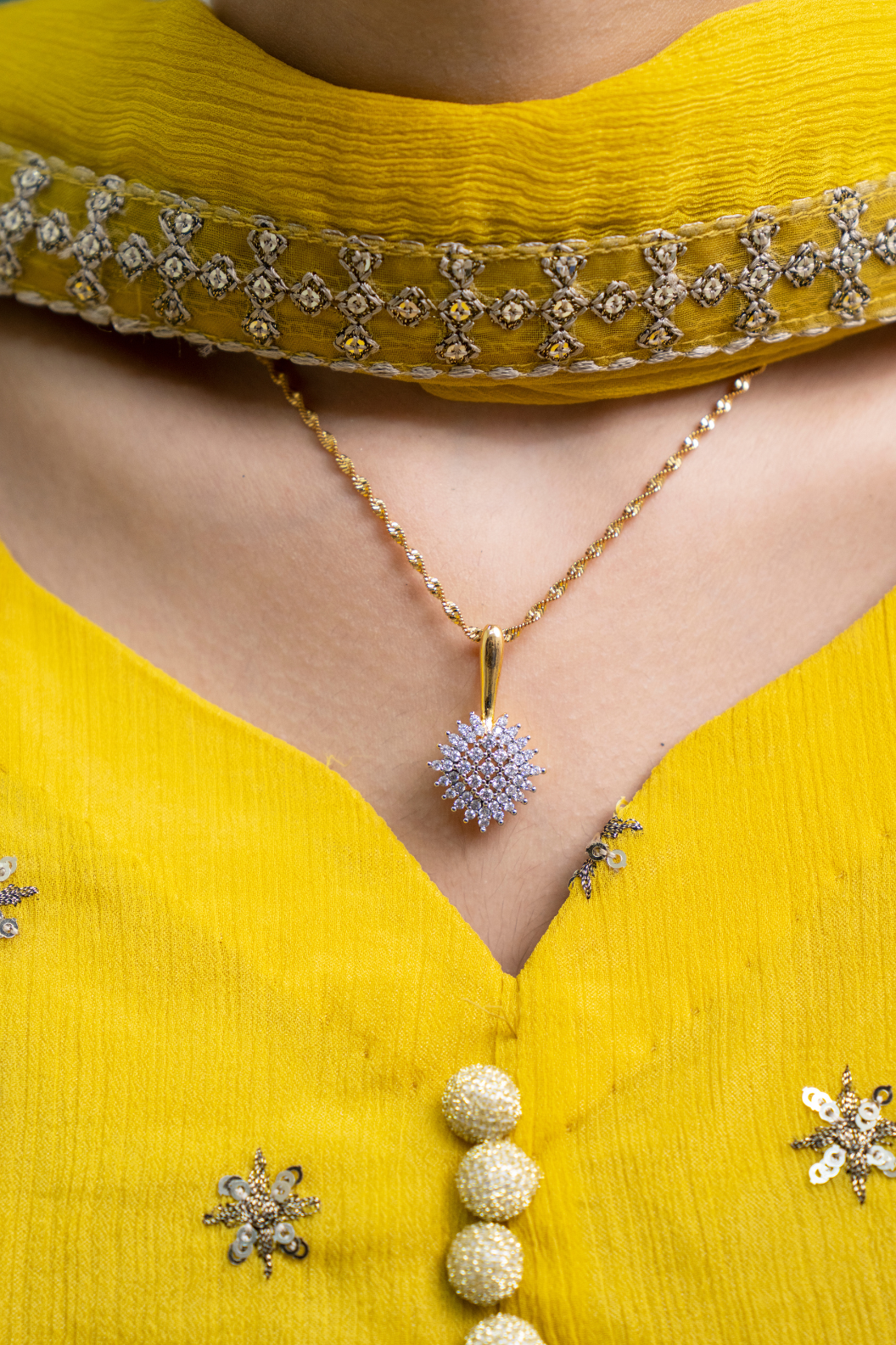 💎Diamond Cut Zircon Locket Set | 22K Gold Plated (1Yrs. Warranty) | MK-380