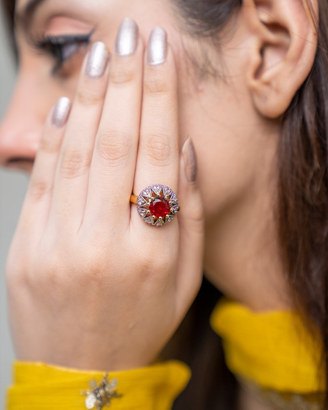 Ruby | Zircon Judao Rings with Real Stone | 18K Gold Polish | Adjustable Size | 3Yrs Warranty | MR-333 (Copy)