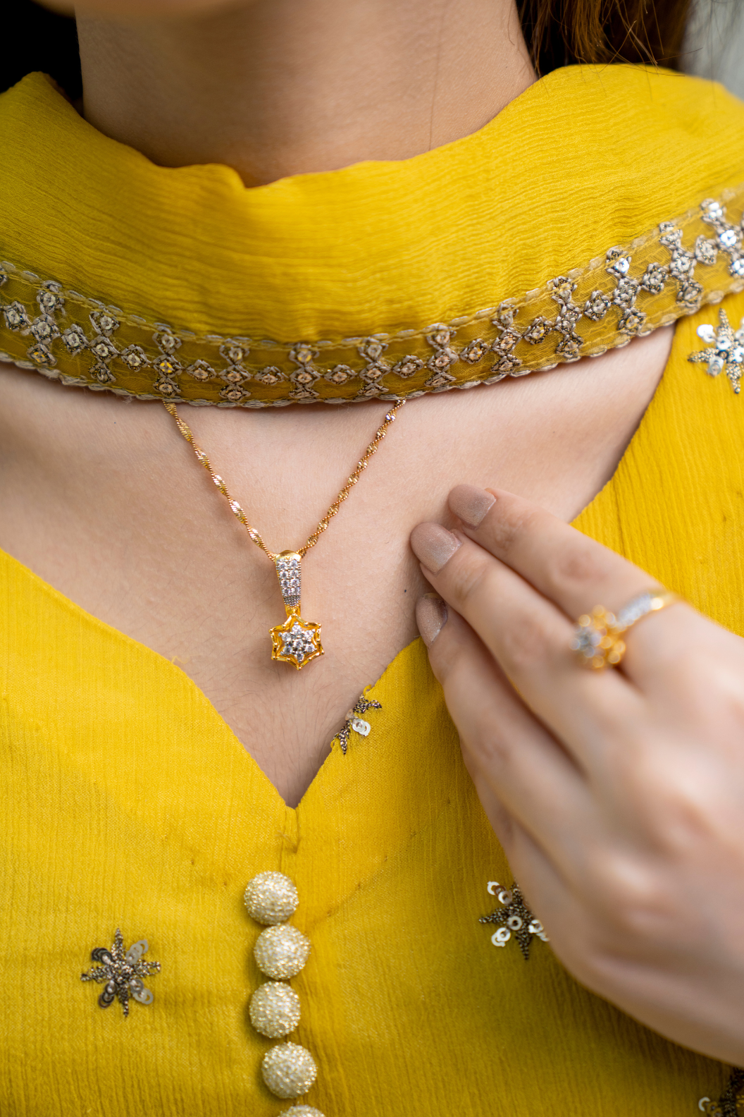 💎Diamond Cut Zircon Locket Set | 22K Gold Polish (3Yrs. Warranty) | MK-382