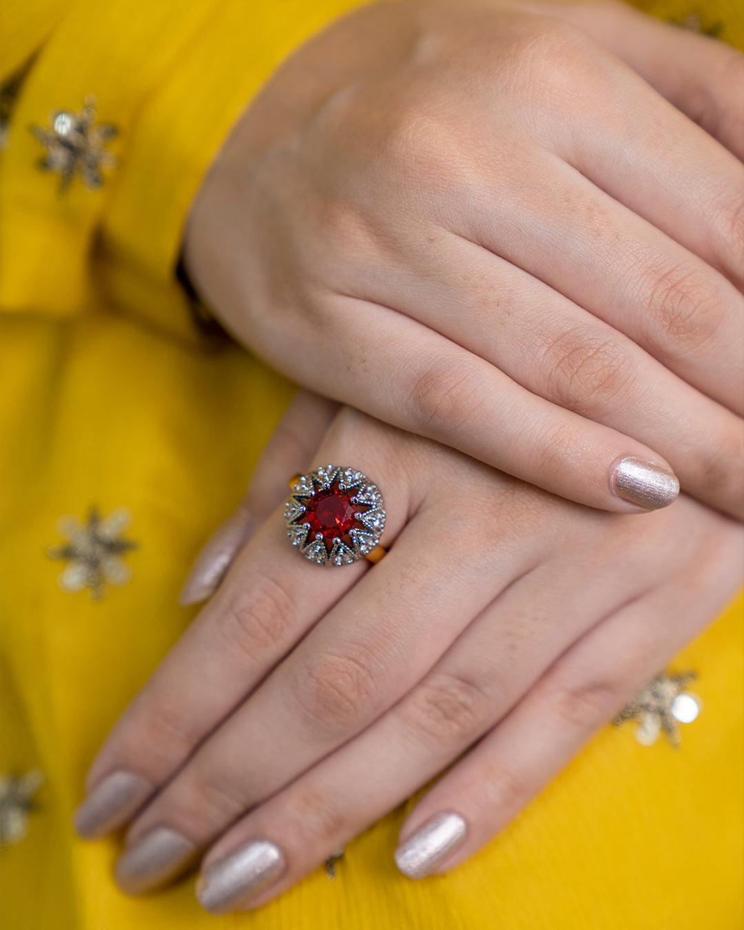 Ruby | Zircon Judao Rings with Real Stone | 18K Gold Polish | Adjustable Size | 3Yrs Warranty | MR-333 (Copy)