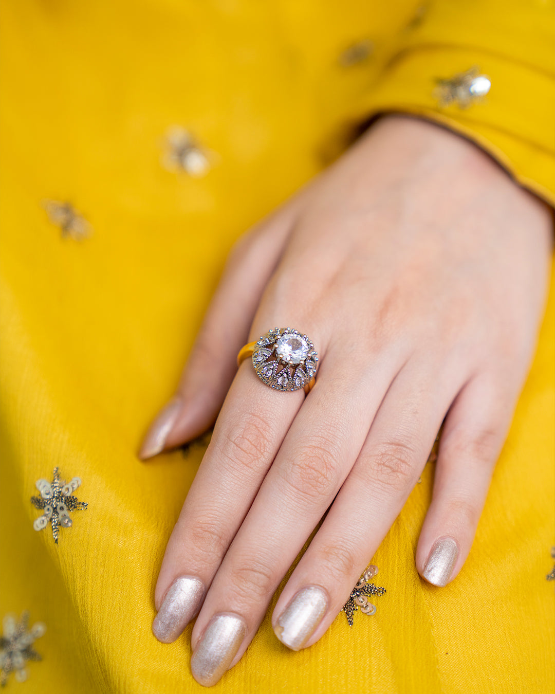 White | Zircon Judao Rings with Real Stone | 18K Gold Polish | Adjustable Size | 3Yrs Warranty | MR-333