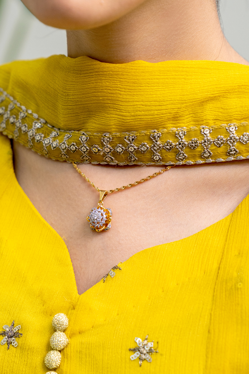 💎Diamond Cut Zircon Locket Set | 22K Gold Plated (1 year Warranty) | MK-382