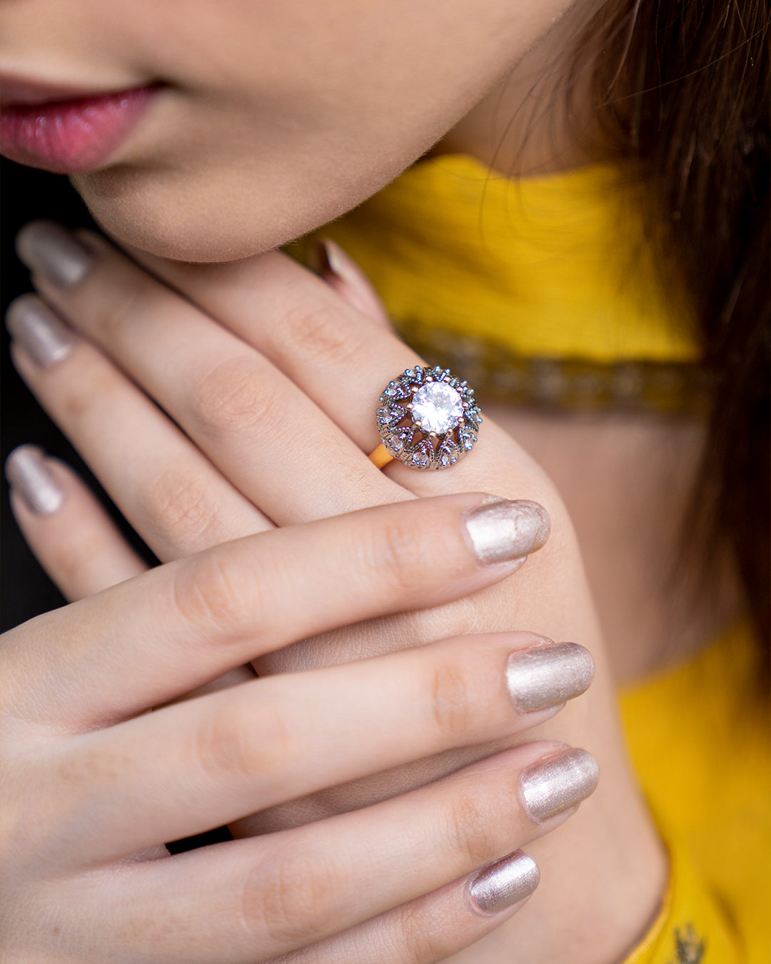 White | Zircon Judao Rings with Real Stone | 18K Gold Polish | Adjustable Size | 3Yrs Warranty | MR-333