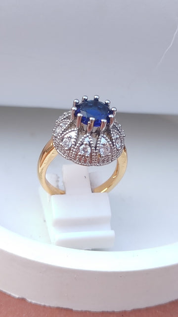 Blue | Zircon Judao Rings with Real Stone | 18K Gold Polish | Adjustable Size | 3Yrs Warranty | MR-333