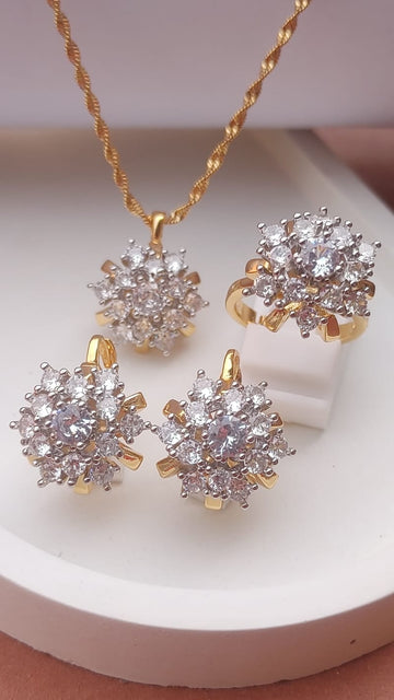 💎Diamond Cut Zircon Locket Set | 22K Gold Plated (1 year Warranty) |