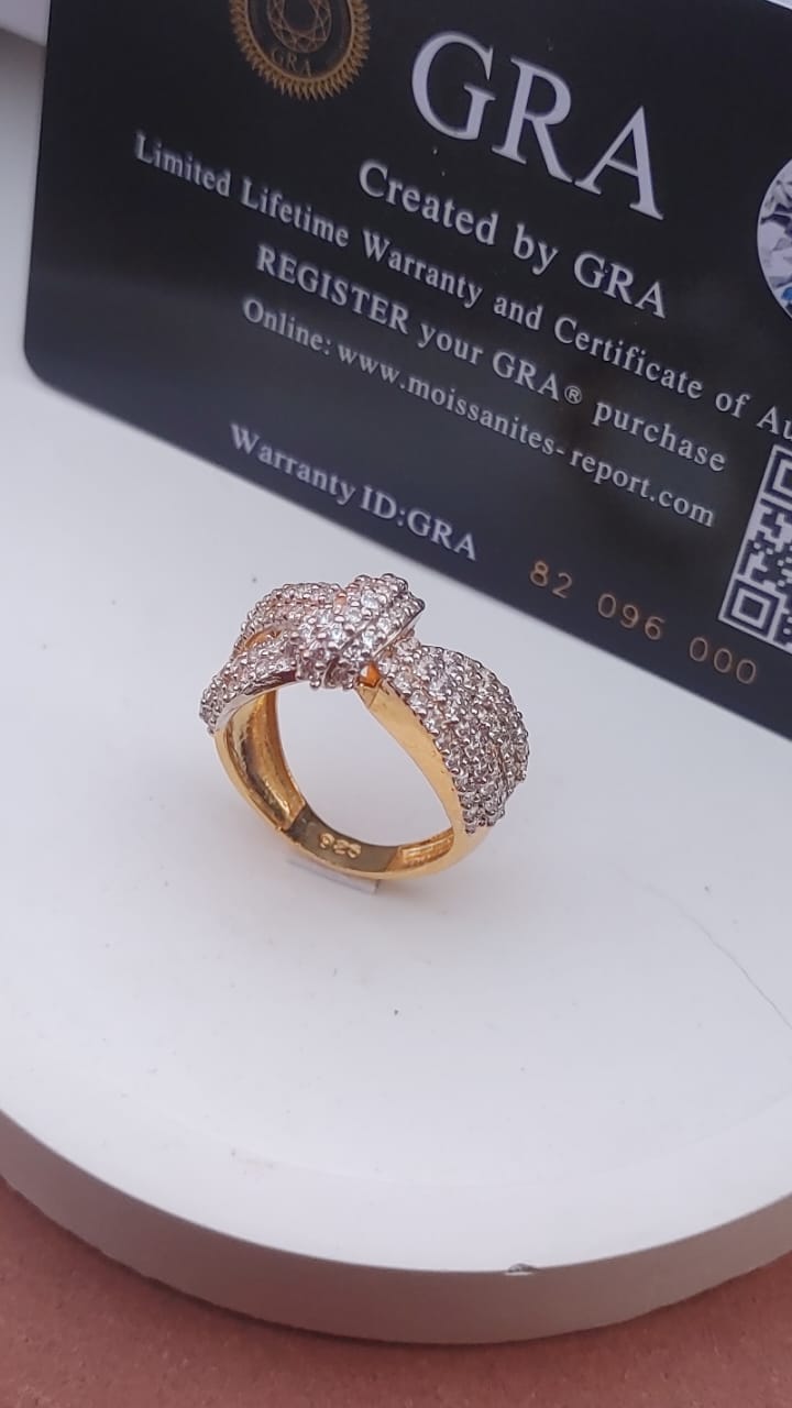 925 SILVER STERLING RING GOLD PLATED WITH MOISSANITE DIAMOND S22