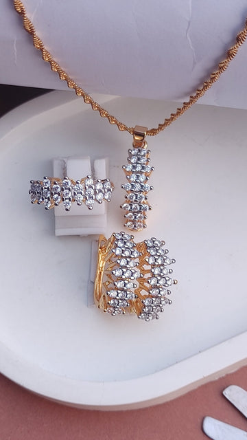 💎Diamond Cut Zircon Locket Set | 22K Gold Polish (3Yrs. Warranty) | MK-381