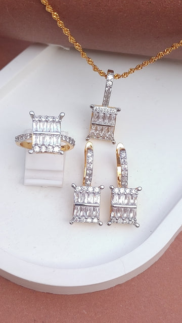 💎Diamond Cut Zircon Locket Set | 22K Gold Plated (1 year Warranty) |