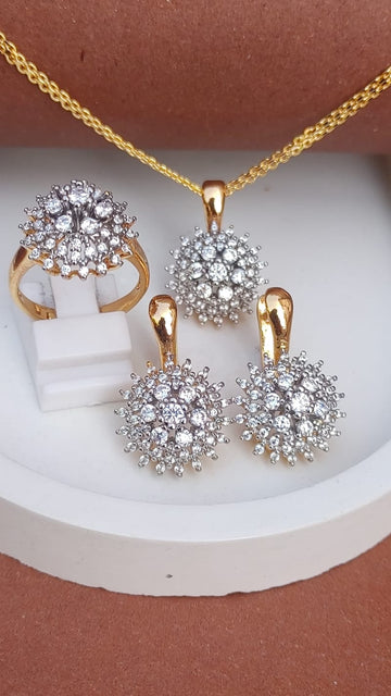 💎Diamond Cut Zircon Locket Set | 22K Gold Plated (1 year Warranty) |
