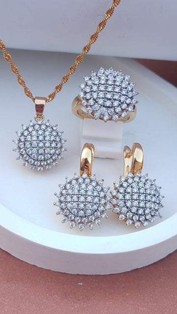⚡ |  💎Diamond Cut Zircon Locket Set | 22K Gold Polish (3Yrs. Warranty) | MK-091